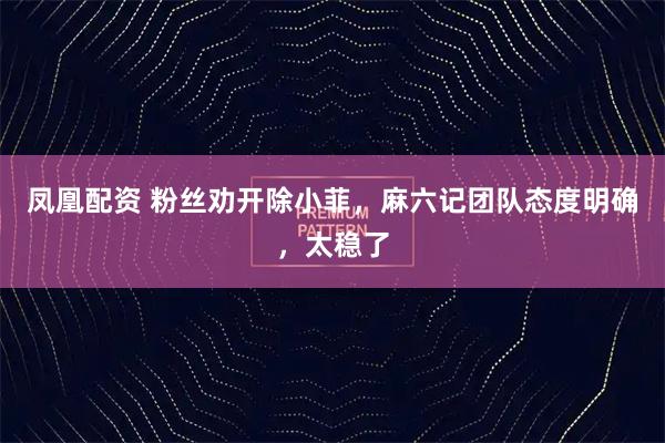 凤凰配资 粉丝劝开除小菲，麻六记团队态度明确，太稳了