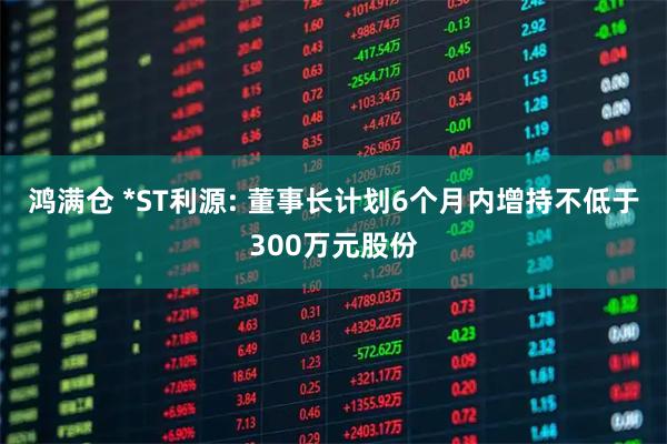 鸿满仓 *ST利源: 董事长计划6个月内增持不低于300万元股份
